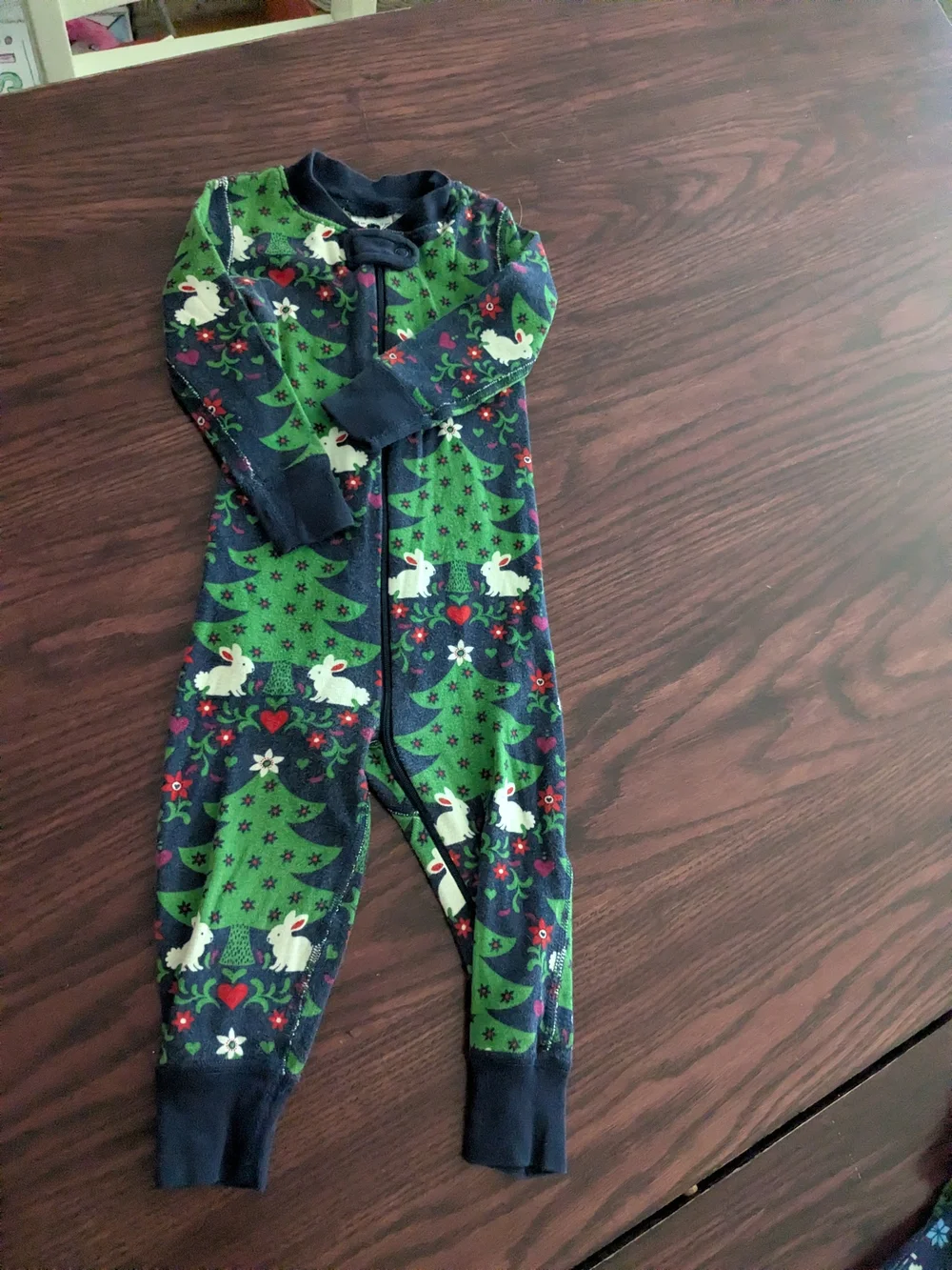 Hanna Andersson Kids Holiday Zip Pajamas - Green & Navy 12-18 months